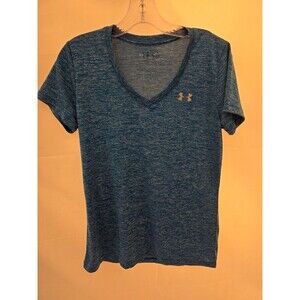 Under Armour Women's S Loose Fit Athletic V-Neck Shirt Heat Gear Heather Blue
